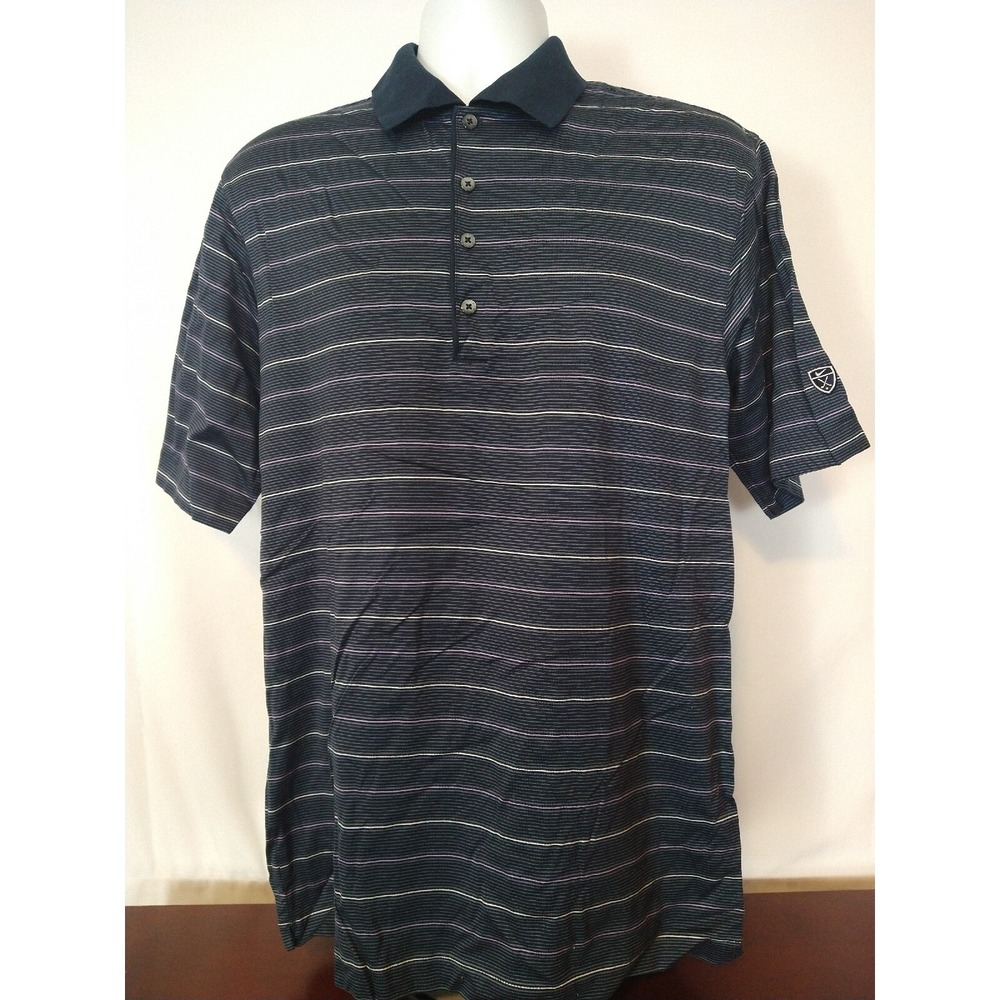 Mens Tiger Woods 60/2 Double Mercerized Blue Stripe Short Sleeve Golf Polo Shirt